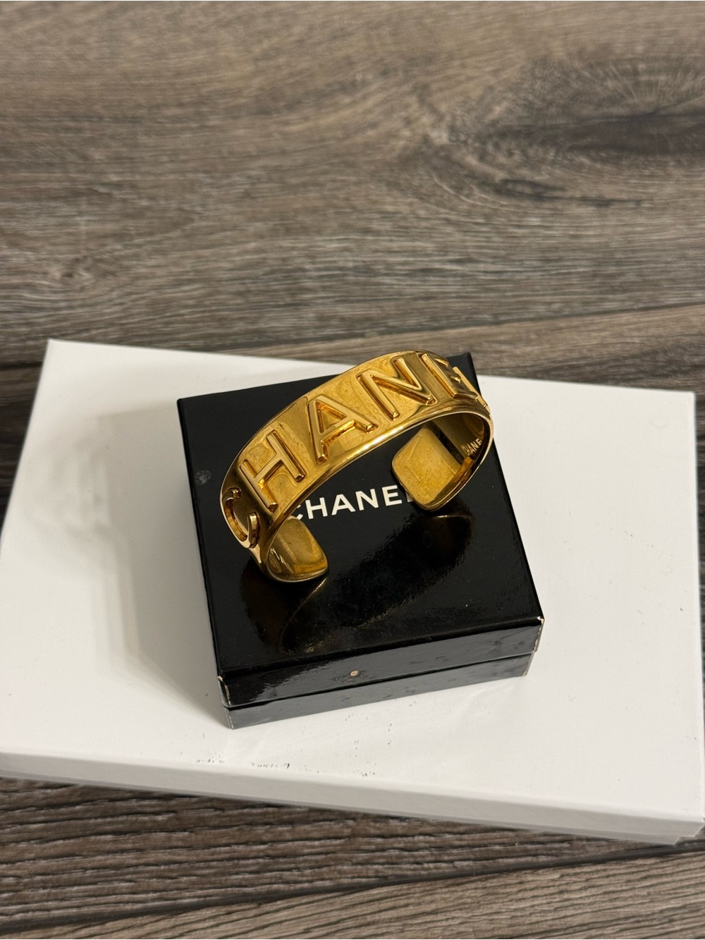 Chanel Vintage Gold Letter Bangle Bracelet